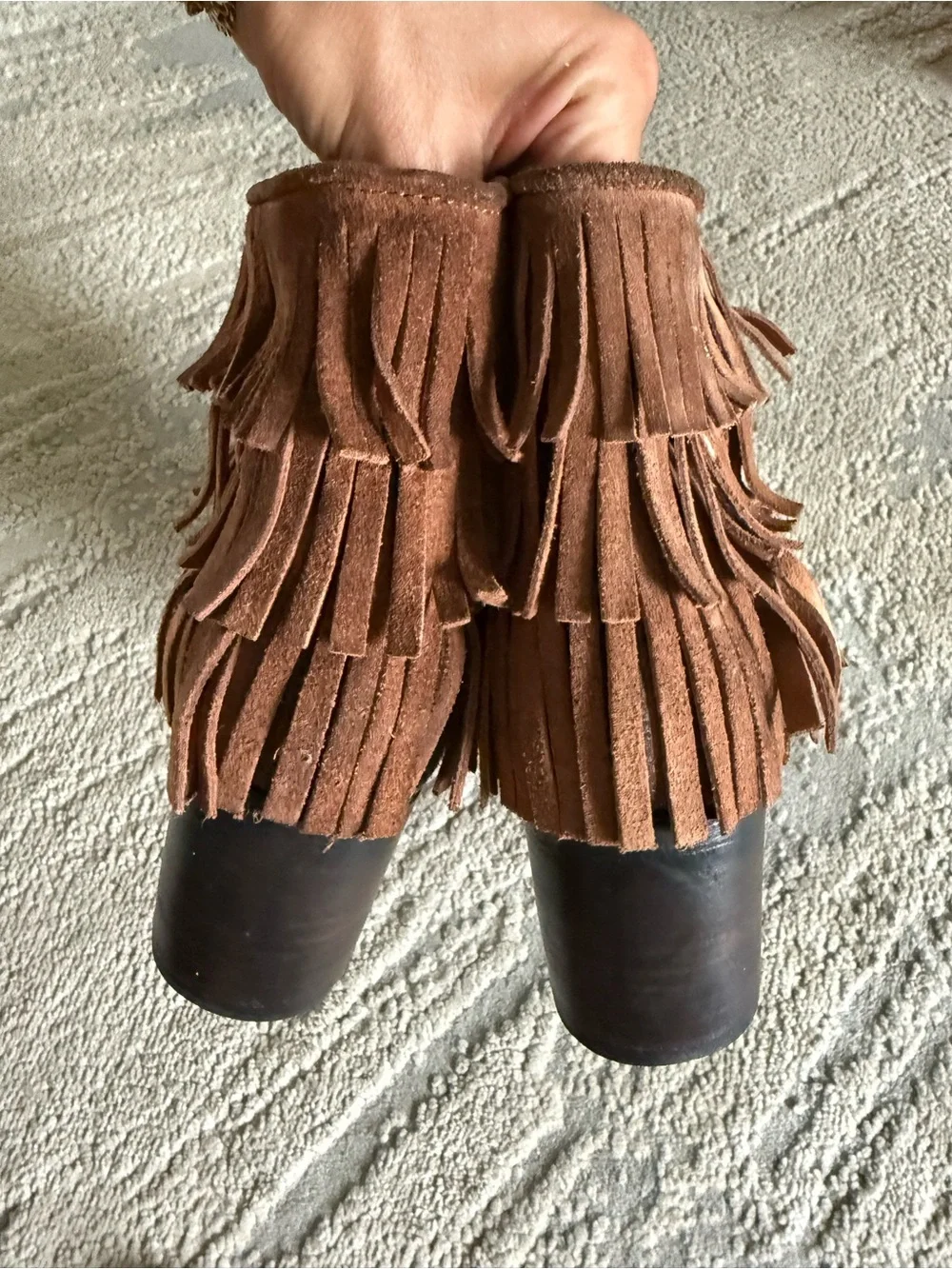 Freebird Suede leather suede brown Fringe Ankle Boots block heel 8